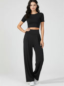 Casual High Waist Wide Leg Pants Women Summer Black Fitness Running Yoga Sport Trousers Straight Jogger Leggings