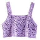 Women Crochet Sleeveless Crop for Tank Top Retro Knit Plaid Square Neck Sweater 6XDA