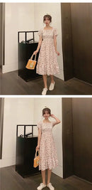 Floral Skirt for Women Summer Dress 2025 New French Square Collar Chiffon Midi Skirt