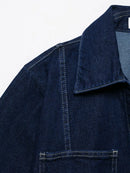 Women Casual Navy Blue Denim Shorts Set V-neck Short Sleeves Cropped Shirt High Waist Solid Color Shorts Skirt Female Suits