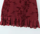 French Vintage Sexy Spaghetti Straps Flowers Short Dress Bungundy Black