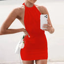 Vestido Mini Feminino Y2K Sem Manga com Halter - Bodycon Costas Abertas Sexy Elegante Festa Clube Verão