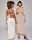 Female Knit 2 Piece-Set Long Skirt Floral Patchwork Tube Tops And High Waist Slim Beach Skirt Sets Knitwear Women Outfits