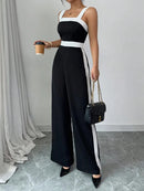 Macacão Feminino Preto com Detalhe Branco e Decote Quadrado - Urbano Chique