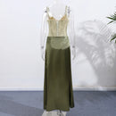 Vestido Longo Feminino com Estampa de Conchas e Manga Flare - Sexy Costas Abertas Renda Cor Sólida Gola Redonda