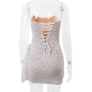 Vestido Mini Feminino Sexy Tomara que Caia com Renda e Franzido - Sem Alças Costas Abertas Festa Clube