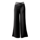 Women High Waist Flared Pants Office Casual Sheer Mesh Patch Crisscross Y2K Trousers Elegant Streetwear Work Pants Lady Clothes
