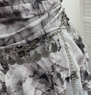 Women's Vintage Tie-dye Printed Mesh Spaghetti Strap Camisole Hot Girl Irregular Ruffled Ribbon Sleeveless Top Partyclub 1185