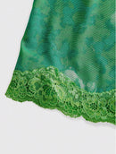 Vestido Mini de Renda Estampado com Alças Finas - Estilo Resort