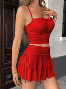 Pleated Mini Skirt Women Solid Color Sexy Folds Drawstring Leace-up Simple All-match Short Skirts Fashion Hot Girl Streetwear