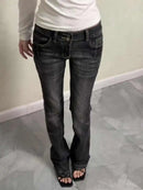 Women's Skinny Denim Pants Kpop Designer 2000s Abi Bell Bottom Low Rise Jeans Abi Long Trousers Japanese Y2k Grunge High Street