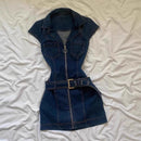Vestido Jeans Feminino Mini Y2K com Cinto - Streetwear Grunge Verão