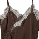 Vestido Feminino Elegante de Cetim com Renda Assimétrica - Sexy Festa Noite