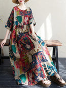 Boho Long Skirt Cotton Linen ort Sve round Ne fiti Flower plus Size Women Casual Summer Dr A-Line Skirt