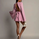 Vestido Feminino Elegante Linha A com Costas Abertas e Amarrão - Cor Sólida Cintura Marcada Estilo Executivo