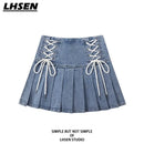 Denim Pleated Skirts Women Cute Lace-up Chic Girlish Summer Mini Skirt Korean Style Fashion Sexy High Waist Streetwear College