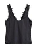 Spaghetti Strap Square Neck Bandage Cami Top Solid Black Tight-Fitting Casual Tops 2026 Summer Lady Trendy Edgy Daily Outfit
