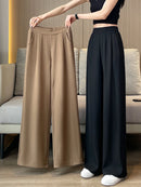 Women Wide Leg Pants Summer High Waist Casual Office Lady Straight Trouser Vintage Comfort Female Pocket All Match Solid Pants