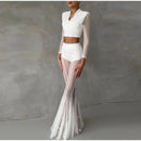 Women Pleated Elastic High Waist Fashion Evening Party Trousers See Through Mesh Pleated Flare Pants 2025 Summer Gown Chic Pants