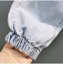 High waisted Jeans For Summer 2025 New Loose Elastic waist Hot pressed Diamond Pants Women's Casual Denim Trousers