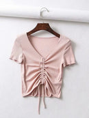 Cropped Regata Feminino Decote V com Amarração Frontal - Slim Streetwear Verão 2024