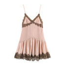 Vestido Midi Feminino com Renda Patchwork e Alças - Sexy Decote V Costas Abertas Fino Verão