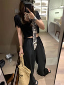Elegant White Wide Leg Pants Women Fashion Streetwear Linen Black Baggy Pants Summer Korean High Waist Casual Straight Trousers