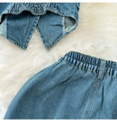 Faionable Denim ter Ne Crop Top And High Waist  Skirt Women's Set Summer Polyester Material Youthful Sle