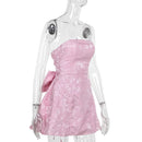 Vestido Feminino Jacquard com Ombro Frio e Laço - Sexy Costas Abertas Amarrão Festa Verão