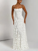 Vestido Longo Feminino Maxi com Alças Finas e Amarrão - Sexy Ombro Frio Festa Clube