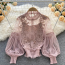 Lace Puff Long Sleeve Blouse Vintage Fashion Blouses Elegant Femme Blusas Korean Woman Tops Women Shirts Clothing Dropshipping
