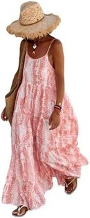 Tie Dye Print Spaghetti Strap Dresses Women Bohemian Style Loose Backless Vacation Beach Long Dress Female Fashion Streetwear