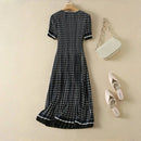 Pleated dress, women's waist collection, short sleeved floral long skirt, elegant 2024 summer new style DRESS