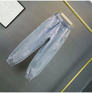 High waisted Jeans For Summer 2025 New Loose Elastic waist Hot pressed Diamond Pants Women's Casual Denim Trousers
