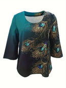 Fashion Top Pants Set Women O Neck Half Sleeve Printed Shirts Solid Color Wide Leg Long Pant Female Spring Clothing