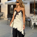 Vestido Feminino Elegante de Cetim com Renda Assimétrica - Sexy Festa Noite