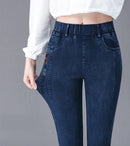 Oversize High Waist Stretch Jeans Black Autumn Women Slim Skinny Trousers Fashion Embroidery Female Winter Casual Denim Pants