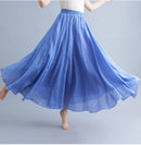 Boho Cotton Linen Beach Long Skirt Women Vintage Casual Solid A-line High Waist Dance Floor-Length Maxi Skirt Spring Summer New