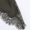 Vestido Mini Feminino de Cetim com Renda Assimétrica - Chic Francês Alças Finas Festa Noite Outono