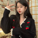 New Women Spring Autumn Knitted Cardigan Sweater V-neck Cropped Short Tops Korean Retro Outerwear Long Sleeve Sweaters Tops