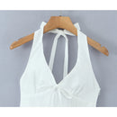 Vestido Mini Feminino Branco com Halter e Decote V - Sexy Costas Abertas Amarrão Evasê Festa Verão