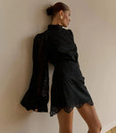 2026 New Women's Long Sleeve Design Fashion Openwork Lace Miniskirt Elegant Temperament Autumn Party Banquet Evening Dress