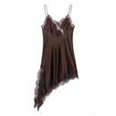 Vestido Curto Feminino de Cetim com Renda Assimétrica e Alças Finas - Sexy Festa 2026