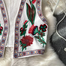 Vestê Feminino de Crochê com Bordado Floral e Decote V - Vintage Folk Tricô Primavera Outono