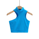 Women High Neck Crop Tank Top With Cut Out Detail Active Asymmetric Crop Tank Top