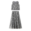 VIMLY Chinese Style Floral Print Skirt Set Women 2026 Summer Outfit Sleeveless Top Maxi Skirt Lady Two Piece Clothing Set A6121