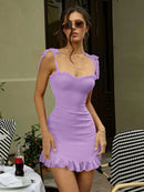 Vestido Mini Feminino Elegante com Babados e Bandagem - Sexy Slim Festa Aniversário
