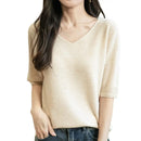 Women's V-Neck Tops 100% Merino Wool Spring Fall Winter First-Line Ready to Wear Seamless New Knit T Shirt Short Sleeve Sweater