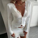 Casual Knitwear Lace V-Neck Cardigan Women Slim Solid Long Sleeves Commuting Cropped New Outwear Women's Knit Cardigan Top 2026