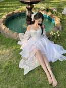 Vestido de Festa Princesa com Bordado Floral e Manga Bufante - Branco